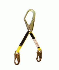 Elk River rebar web assembly with black and yellow straps and three hooks.